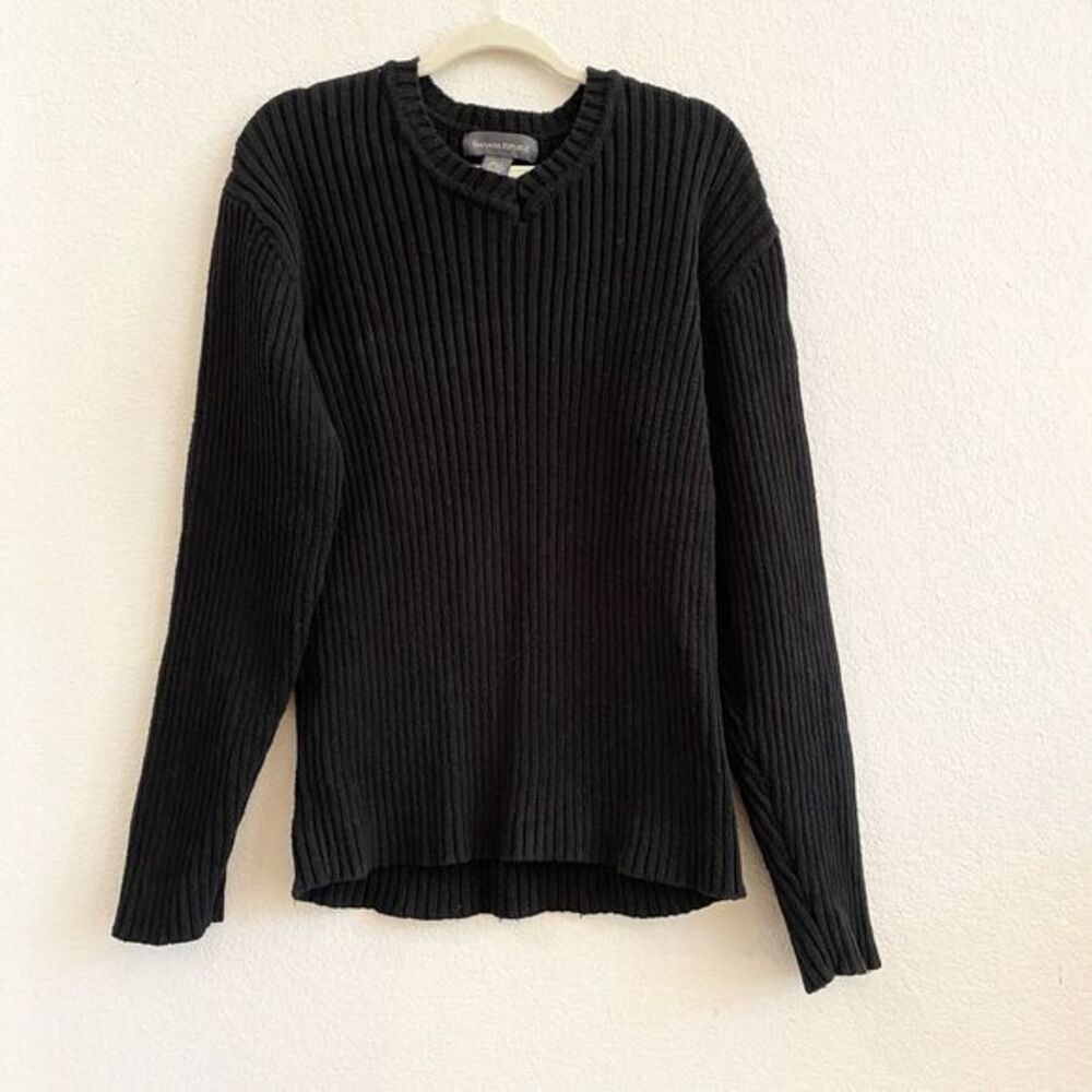 Banana Republic Black Ribbed Long Sleeve Pullover Top Sweater XL 100%‎ Cotton
